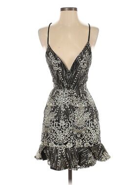 Lulu's Black & Silver Beaded Spaghetti-Strap Mini Dress